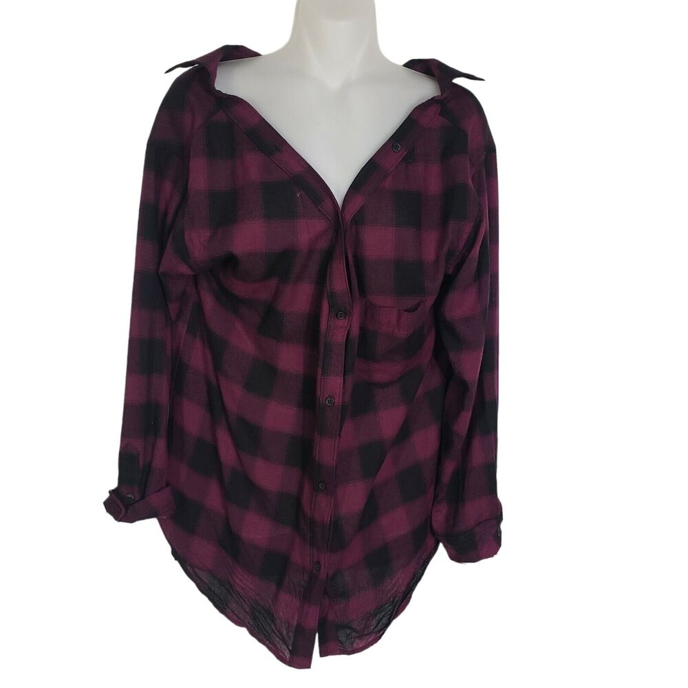 Bailey 44 Blouse Womens Medium A Terre Off Shoulder Long Sleeve Button Up Plaid